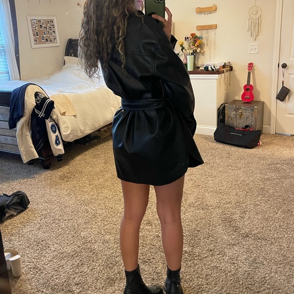 Long Sleeve Leather Mini Dress - Picture 2 of 7